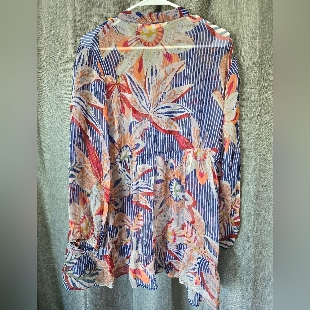 Soft Surroundings Woman's Tory Tunic Floral Stripe Embroidered Boho Top Size L - Picture 7 of 7